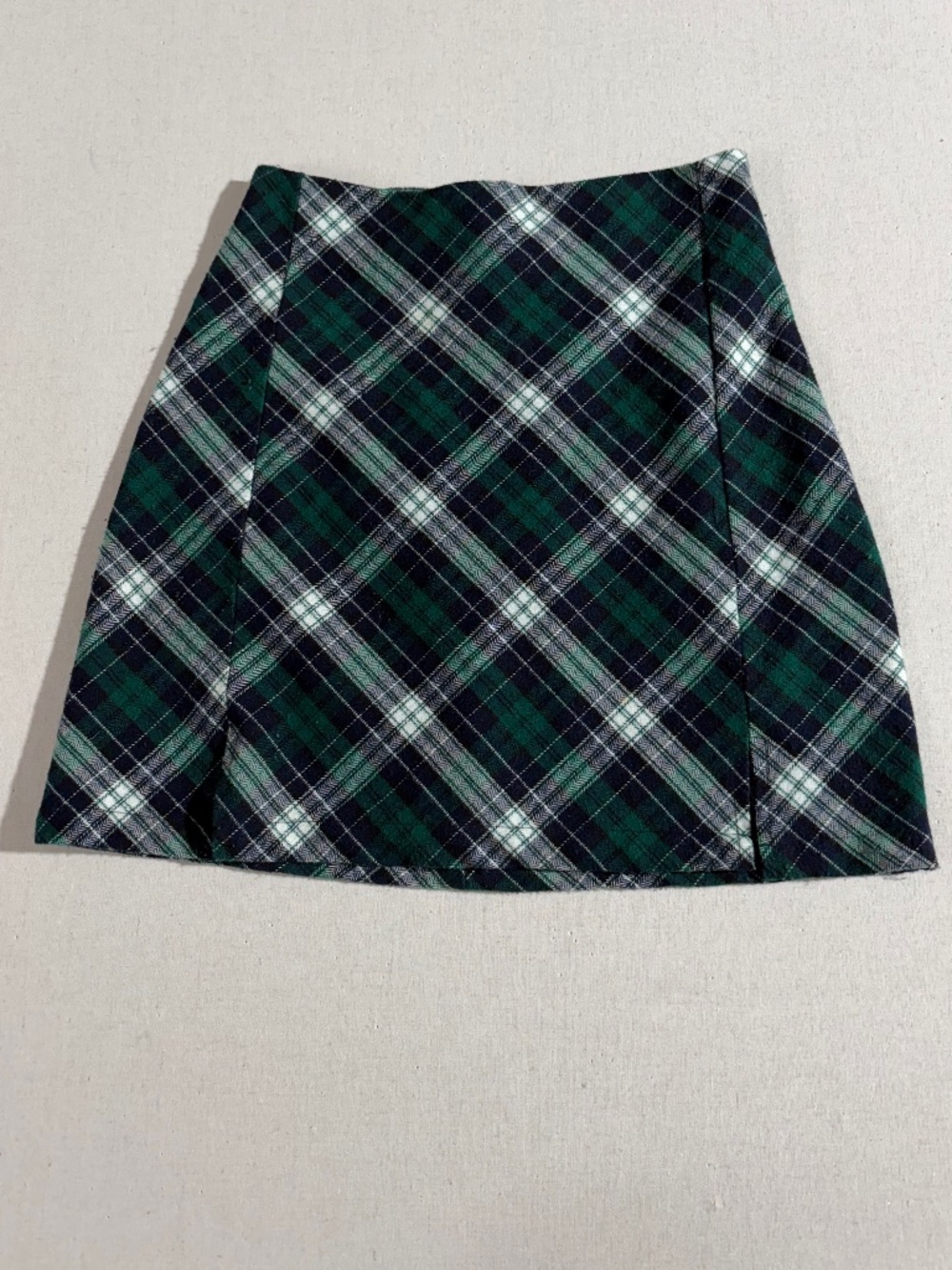 John Galt Green Navy Plaid Mini Skirt A-Line Back Zip Preppy Dark Academia O/S